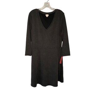 MERONA Gray + Black Retro Plaid 3/4 Sleeves Pleated Fit-N-Flare Dress NWT XL